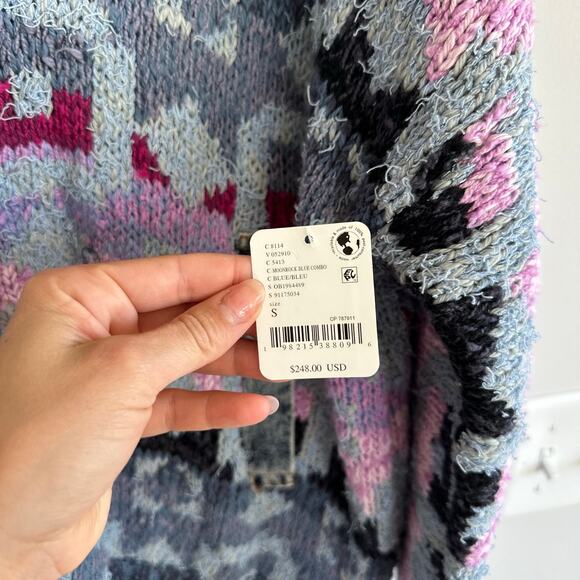 Free People Bluebell Oversize Knit Cardigan Sweater Blue Purple S NWT - Picture 9 of 11